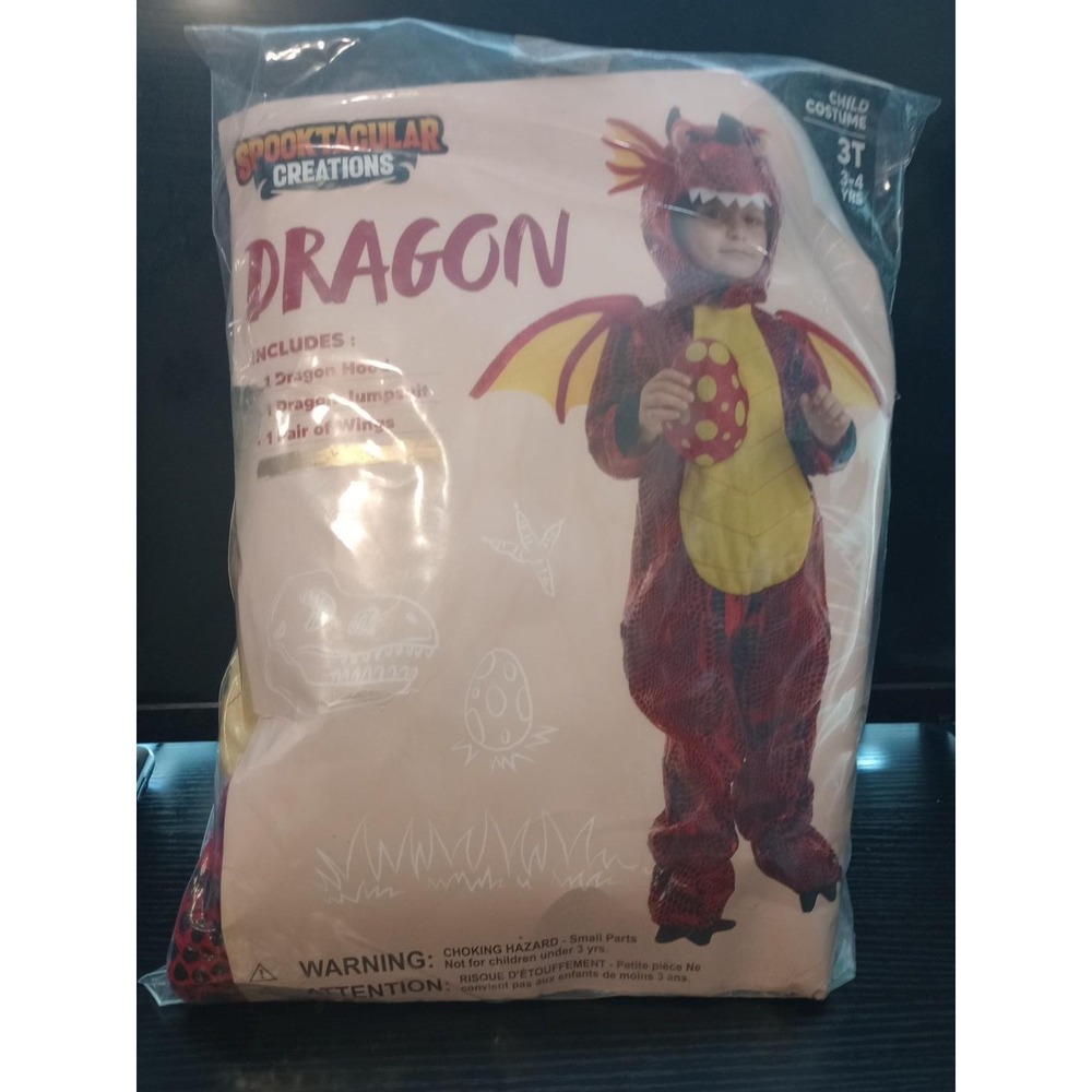 Spooktacular Creations Toddler Dragon Costume 3T 3-4 Years Hood Wings Red
